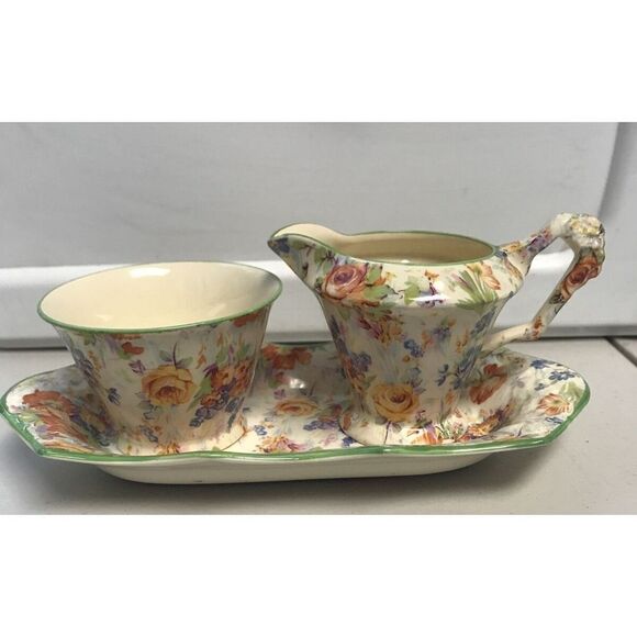 James Kent Chintz Dish Creamer & Sugar Bowl Set Of 3 England Floral - Picture 1 of 13